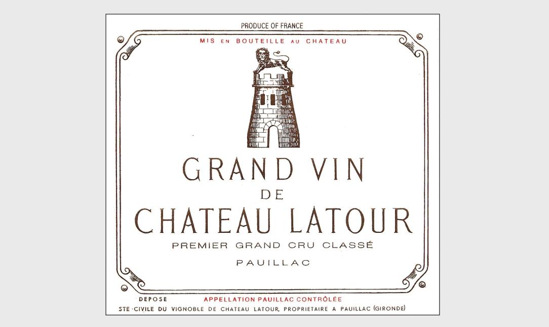 Wine bottle label of Chateau Latour 1er Grand Cru Classe, Pauillac, Bordeaux